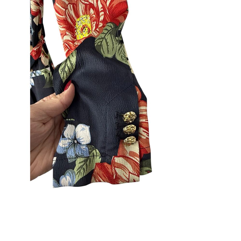 ZARA Basic Floral Print Belted Blazer Jacket Small Tropical Botanical Statement - Picture 6 of 9